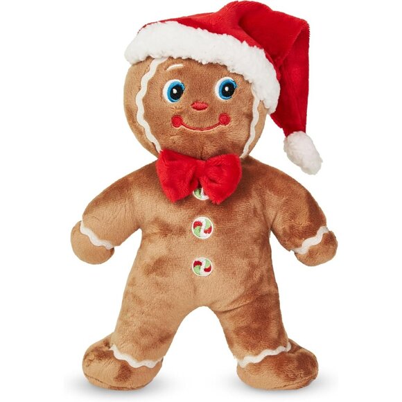 Jolly Ginger Holiday Plush Stuffed Animal Gingerbread Man with Santa Hat 10 inch - Picture 1 of 7